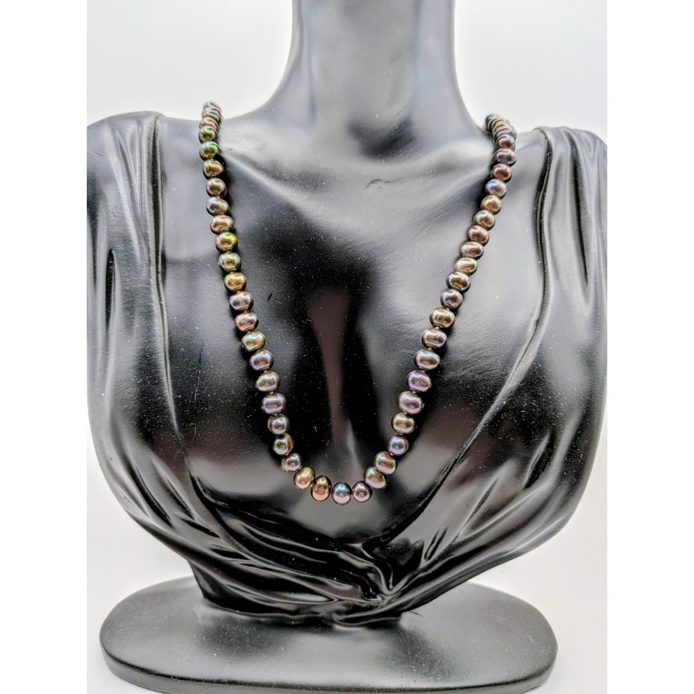 25in Genuine Peacock Colored Fresh Water Pearl Necklace with 14K Clasp